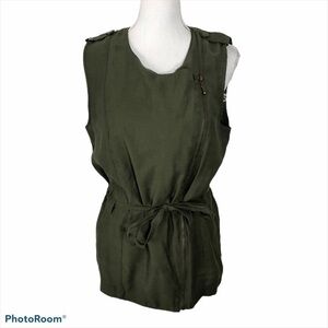Takara Army Green Full Zip Waist Tie Top Medium